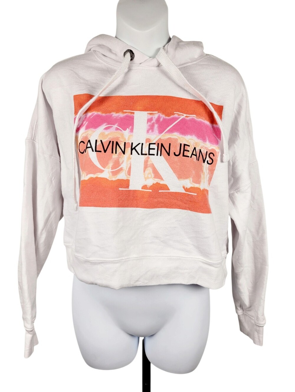 Calvin Klein Jeans Graphic White Hoodie Sweatshirt Top Size: XS